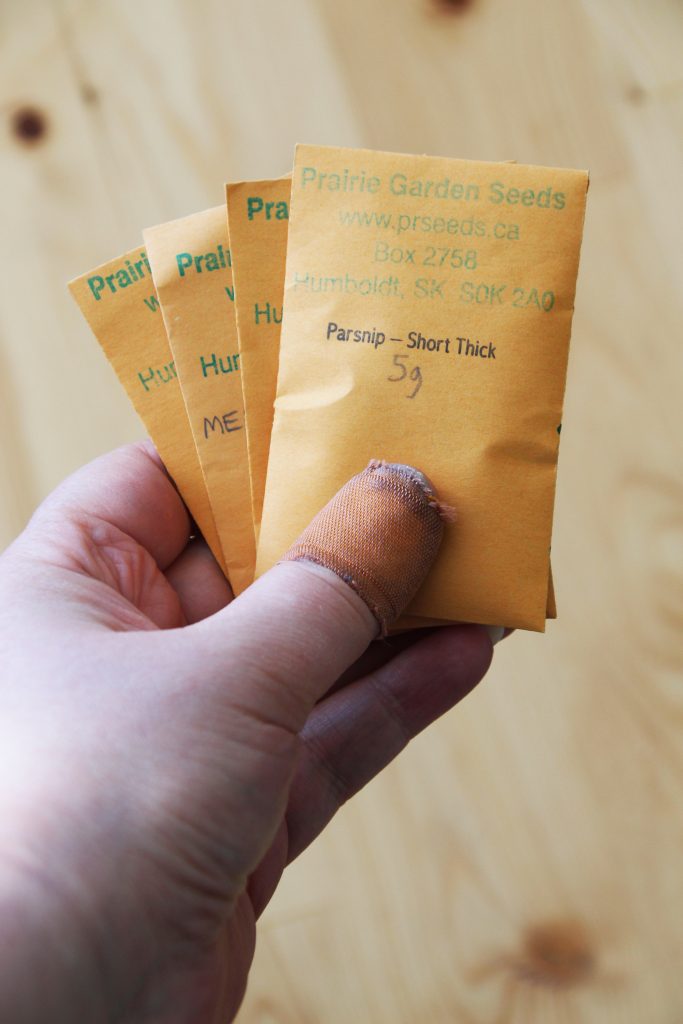 A handful of seed packets from Prairie Garden Seeds